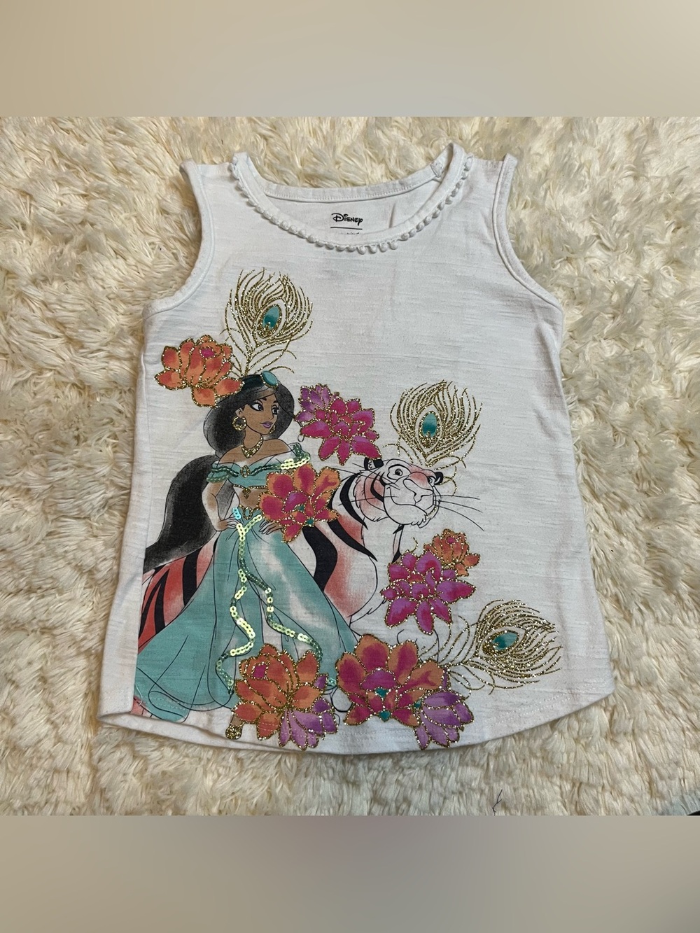 Disney Princess Jasmine Girls Size 5 White Tank Top